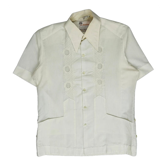 70S Unbranded Short Sleeve Shirt - Large Cream Polyester Blend