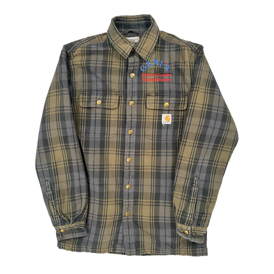 Sherpa Lined Carhartt Checked Shirt Jacket - Small Grey Cotton