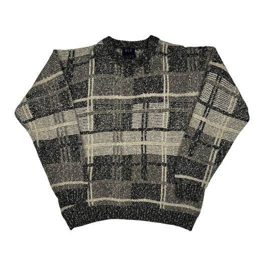 90S Old Glory Checked Jumper - Large Grey Acrylic Blend