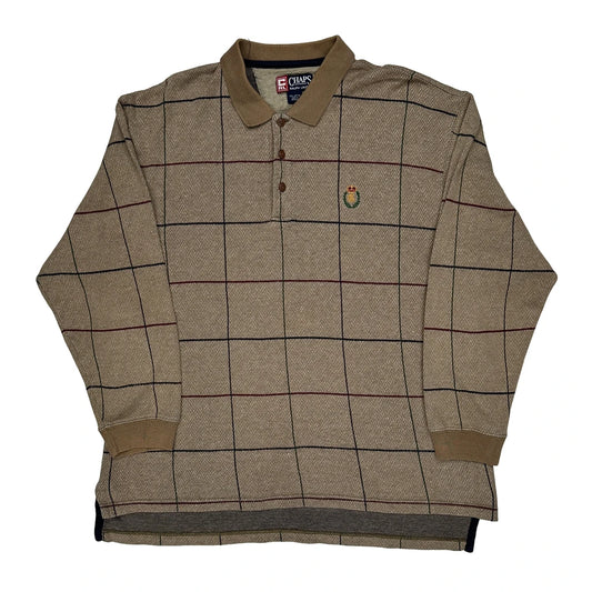 Chaps Ralph Lauren Checked Long Sleeve Polo Shirt - XL Beige Cotton