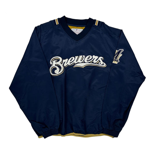 Vintage Brewers Majestic Spellout Windbreaker - Large Navy Polyester