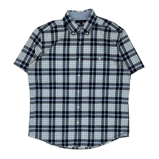 Tommy Hilfiger Checked Short Sleeve Shirt - Large Blue Cotton