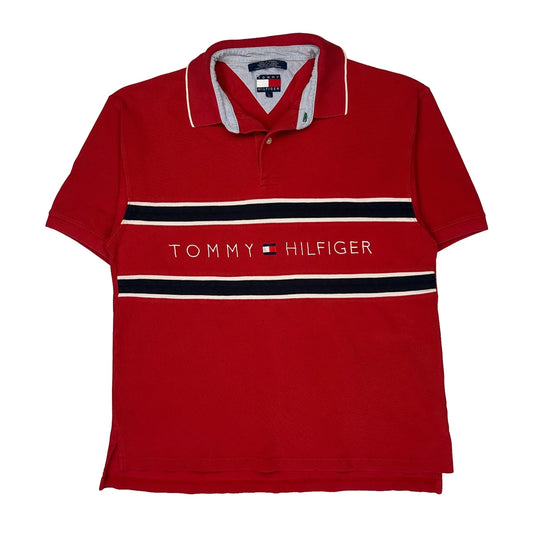 Vintage Tommy Hilfiger Striped Polo Shirt - Large Red Cotton
