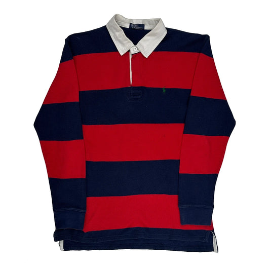 Polo By Ralph Lauren Striped Rugby Shirt - Small Navy Cotton