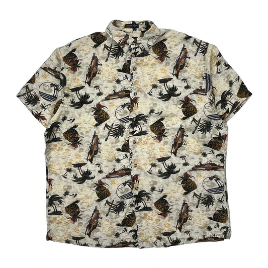 Gant Hawaiian Shirt - Large Cream Linen Blend
