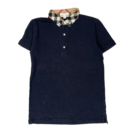 Age 14 Burberry Checked Polo Shirt - Large Navy Cotton