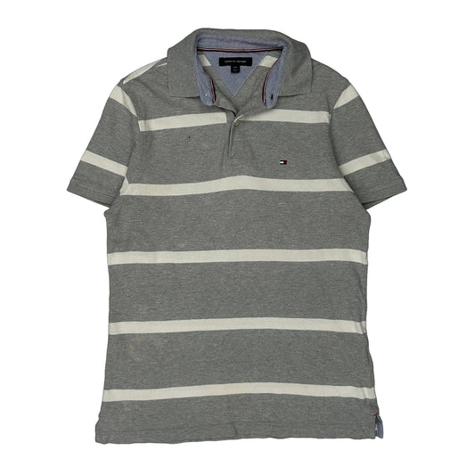 Tommy Hilfiger Striped Polo Shirt - Small Grey Cotton
