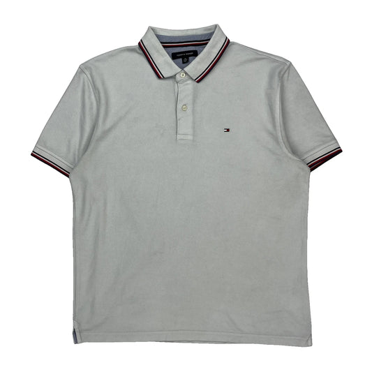 Tommy Hilfiger Striped Polo Shirt - XL White Cotton