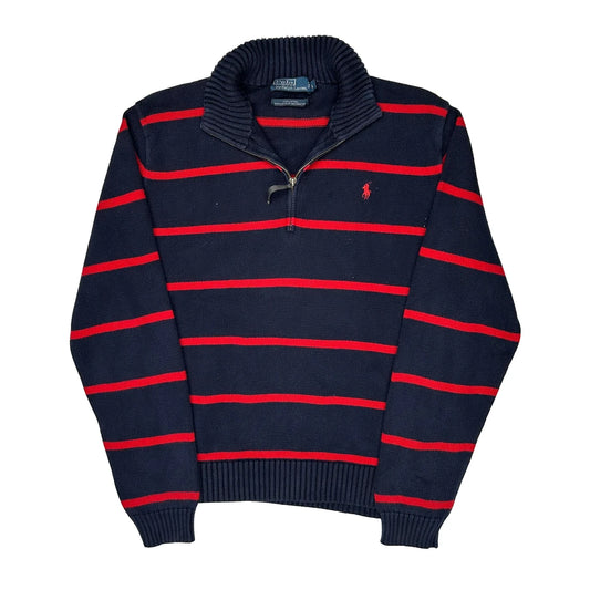 Polo By Ralph Lauren Striped 1/4 Zip - Large Navy Cotton