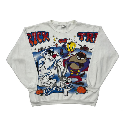 Trick Or Treat Looney Tunes Halloween Sweatshirt - Large White Cotton