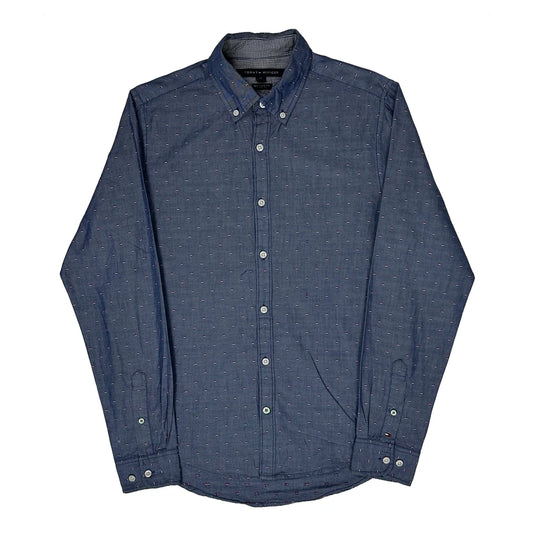 Vintage Tommy Hilfiger Patterned Shirt - Small Navy Cotton
