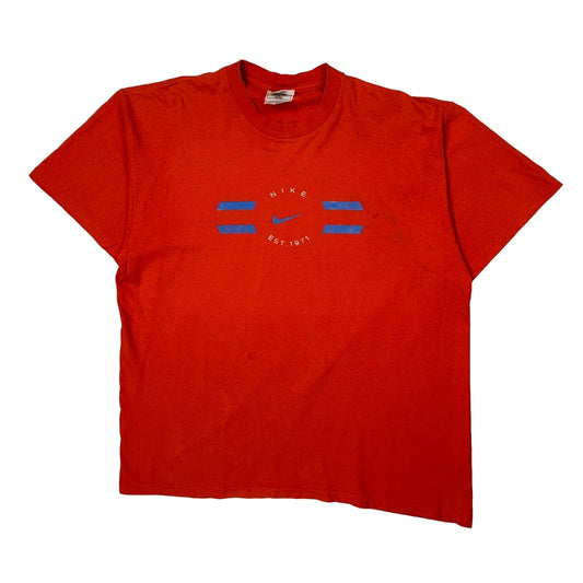Vintage Est. 1971 Nike Graphic T-Shirt - Large Red Cotton