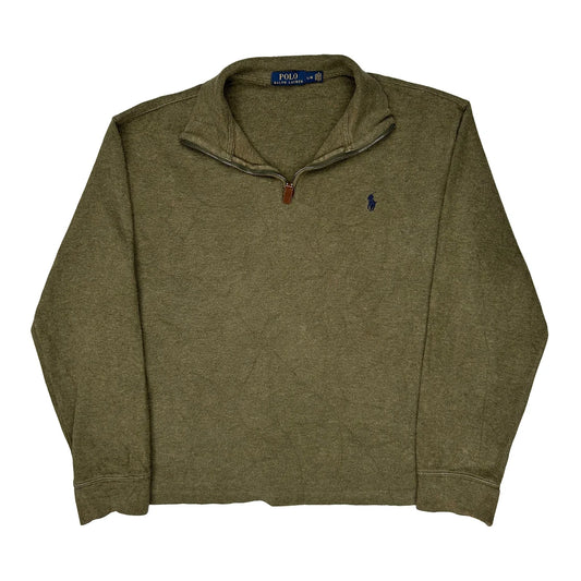 Polo By Ralph Lauren 1/4 Zip - Large Khaki Cotton Blend