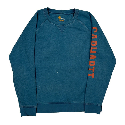 Relaxed Fit Carhartt Spellout Sweatshirt - XL Blue Cotton