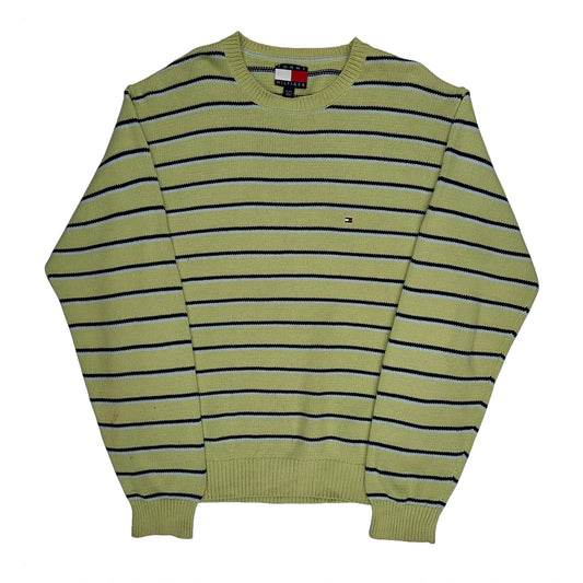 Vintage Tommy Hilfiger Striped Jumper - XL Yellow Cotton