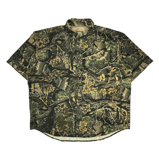 Vintage Cabelas Camo Short Sleeve Shirt - XL Green Polyester