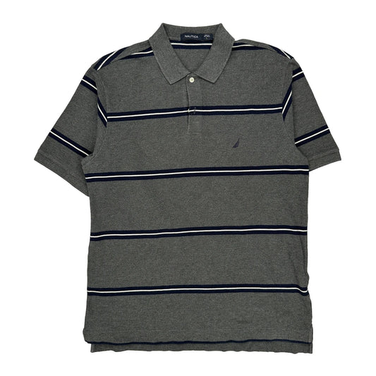 Nautica Striped Polo Shirt - Large Grey Cotton