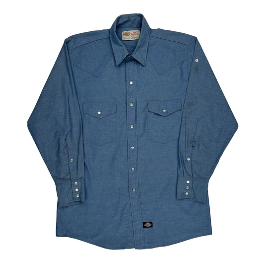 Vintage Dickies Denim Shirt - Large Blue Cotton Blend