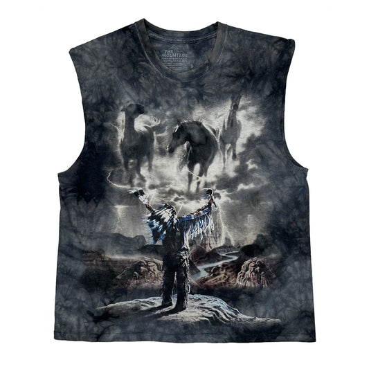 Native American The Mountain Single Stitch Vest - Large Grey Cotton