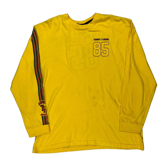 85 Tommy Jeans Graphic Long Sleeve T-Shirt - Large Yellow Cotton