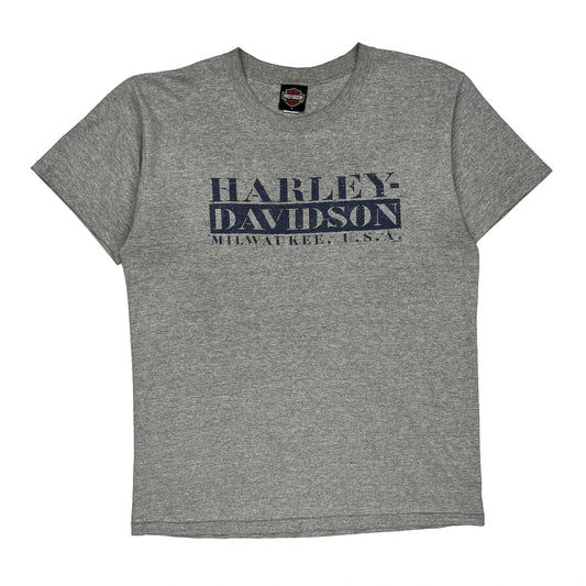 Milwaukee, U.S.A. Harley Davidson Graphic T-Shirt - Large Grey Cotton