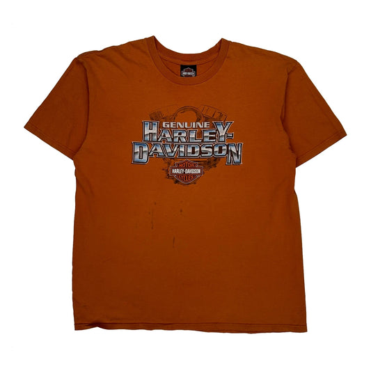 Denver, Colorado Harley Davidson Graphic T-Shirt - Large Orange Cotton