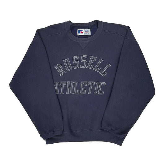 Made In USA Russell Athletic Spellout Sweatshirt - XL Navy Cotton Blend