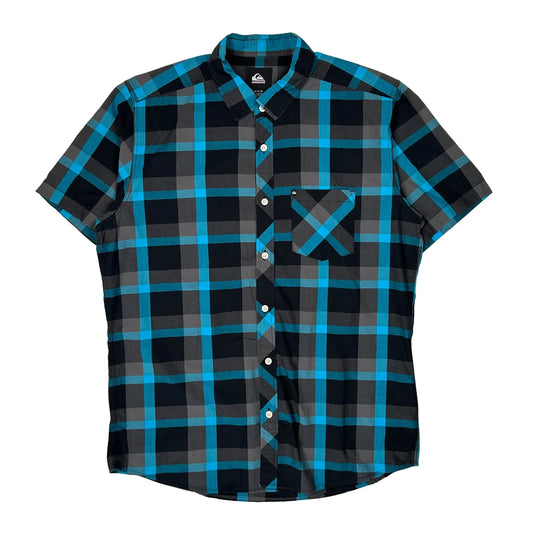 Quiksilver Checked Short Sleeve Shirt - Medium Blue Cotton