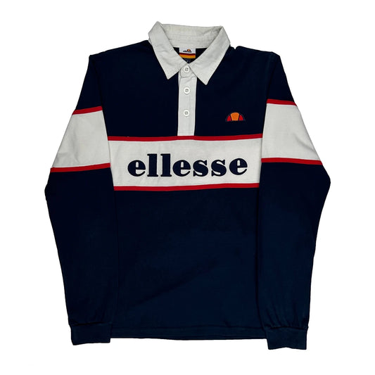 Ellesse Spellout Rugby Shirt - Medium Navy Cotton