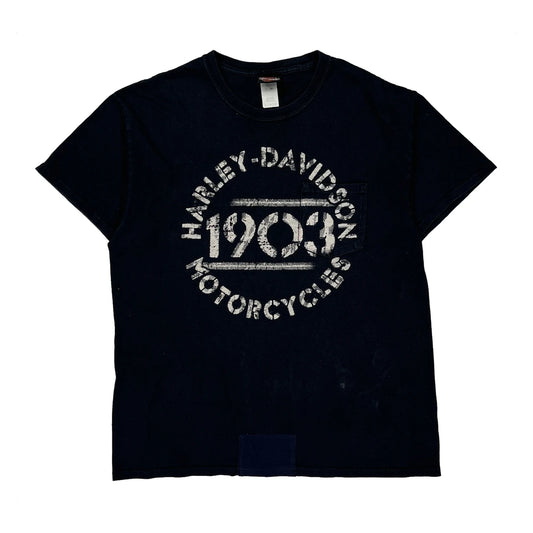 Munising, Michigan Harley Davidson Graphic T-Shirt - Large Black Cotton