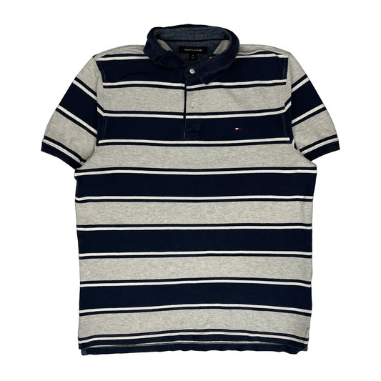Tommy Hilfiger Striped Polo Shirt - Medium Grey Cotton