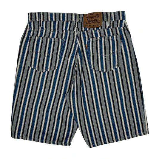 Made In USA 505 Levis Striped Denim Shorts - 33W 10L Blue Cotton