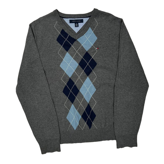 Tommy Hilfiger Argyle Jumper - Medium Grey Cotton