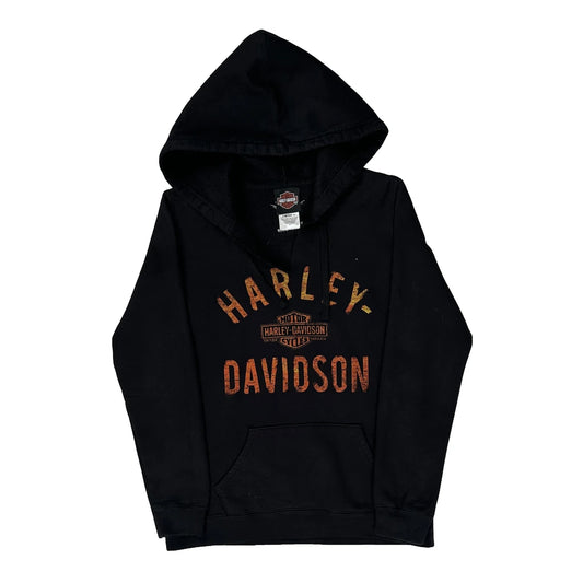 Vintage Harley Davidson Graphic Hoodie - Small Black Cotton Blend