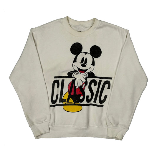 Classic Mickey Mouse Disney Cartoon Sweatshirt - Large White Cotton