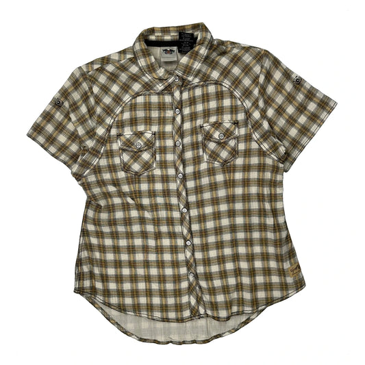 Harley Davidson Checked Short Sleeve Shirt - Large Brown Cotton