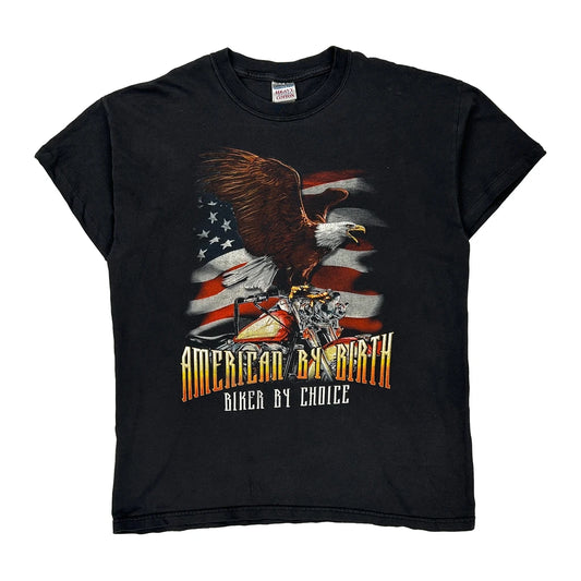 American By Birth Biker By Choice Gildan Single Stitch T-Shirt - Large Black Cotton