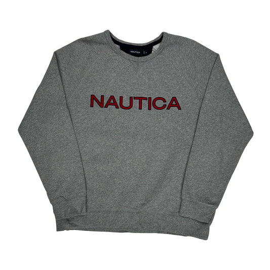 Vintage Spellout Nautica Sweatshirt - XL Grey Cotton