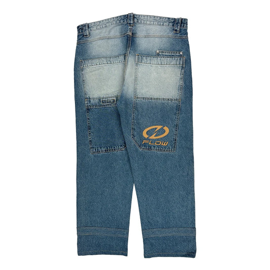 Bershka Baggy Graphic Jeans - 38W 26L Blue Denim