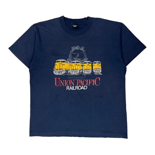 Union Pacific Railroad Screen Stars Single Stitch T-Shirt - XL Blue Cotton Blend