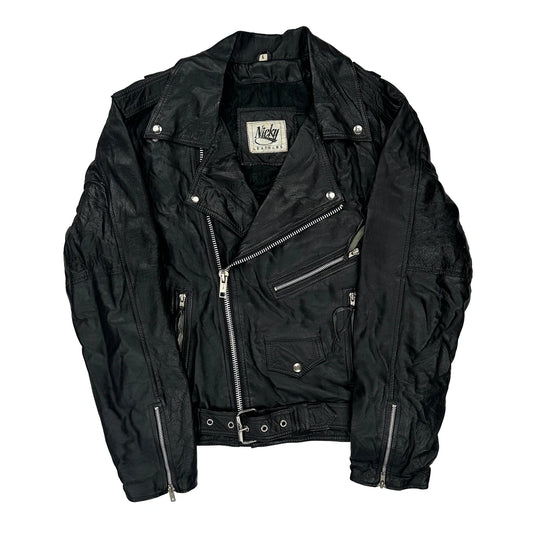 Nicky Motorcycle Leather Jacket - Large Black Leather