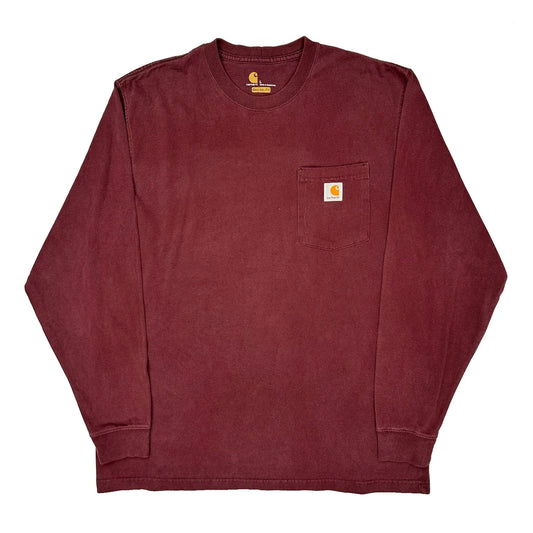 Vintage Carhartt Long Sleeve T-Shirt - Large Burgundy Cotton