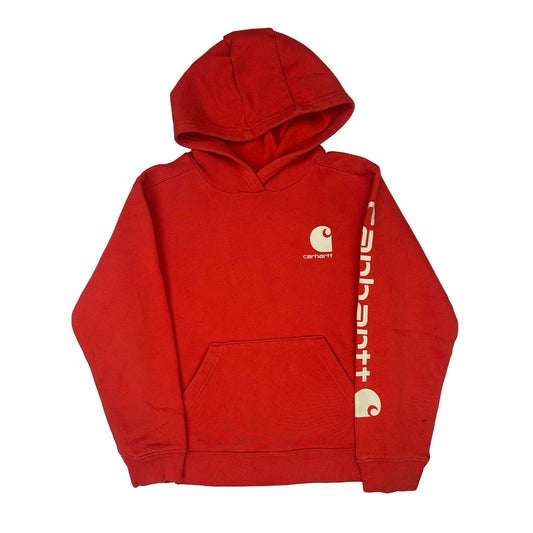 Age 8-10 Carhartt Spellout Hoodie - Small Red Cotton Blend