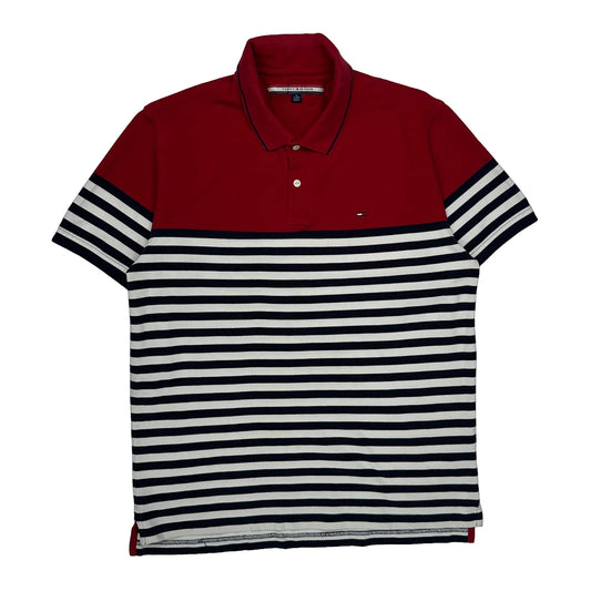 Vintage Tommy Hilfiger Striped Polo Shirt - XL Red Cotton