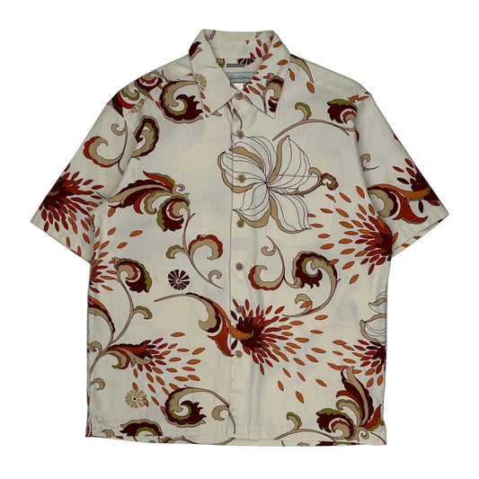 Quiksilver Floral Hawaiian Shirt - Small Cream Cotton
