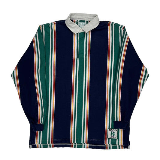 Vintage Izod Striped Rugby Shirt - XL Multicoloured Cotton