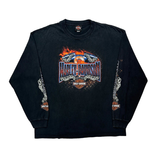 Corpus Christi Harley Davidson Graphic Long Sleeve T-Shirt - 2XL Black Cotton