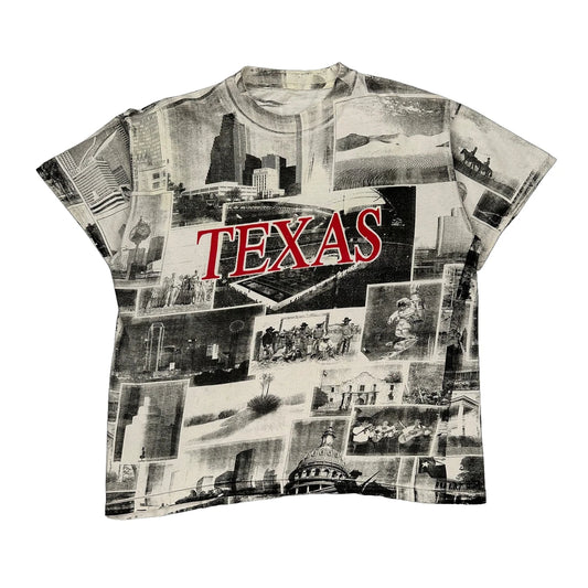 Texas Unbranded Single Stitch T-Shirt - Large Black & White Cotton