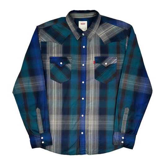 Levis Checked Flannel Shirt - Large Blue Cotton
