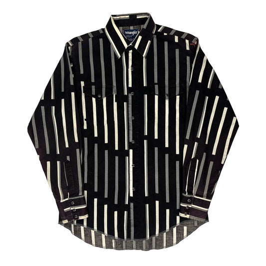 Wrangler Striped Shirt - Medium Black Cotton
